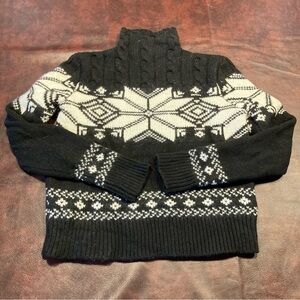Black + White Thick Cable Knit Fair Isle Neutral Winter Turtleneck Sweater